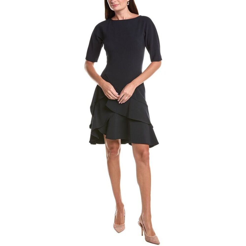 Teri Jon By Rickie Freeman Womens  Stretch Crepe Double Ruffle Cocktail Dress,